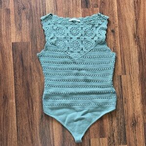 Abercrombie & Fitch Sage Green Crochet Bodysuit